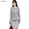 Lenshin 2 Pieces  Set Women Burlap blazer skirt suits Office Lady Elegant Soft and comfortable Jacket skirt