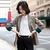 Lenshin Plaid Jacket for Women Summer Wear Female Casual Style Coat Half Sleeve Blazer Contrast Sleeve Tops Outwear