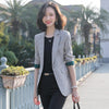 Lenshin Plaid Jacket for Women Summer Wear Female Casual Style Coat Half Sleeve Blazer Contrast Sleeve Tops Outwear