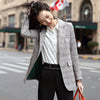 Lenshin Plaid Jacket for Women Summer Wear Female Casual Style Coat Half Sleeve Blazer Contrast Sleeve Tops Outwear