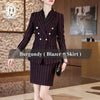 Lenshin  2 Piece Set  Striped Skirt Suit Double Breasted Blazer Office Lady Formal  Women Business Wear