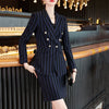 Lenshin  2 Piece Set  Striped Skirt Suit Double Breasted Blazer Office Lady Formal  Women Business Wear