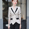 Lenshin Women Elegant Patchwork  Jacket Full sleeve Blazer Work Wear Keep Slim Office Lady Coat Outwear Double Breasted