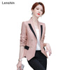 Lenshin Women Elegant Patchwork  Jacket Full sleeve Blazer Work Wear Keep Slim Office Lady Coat Outwear Double Breasted