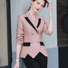 Lenshin Women Elegant Patchwork  Jacket Full sleeve Blazer Work Wear Keep Slim Office Lady Coat Outwear Double Breasted