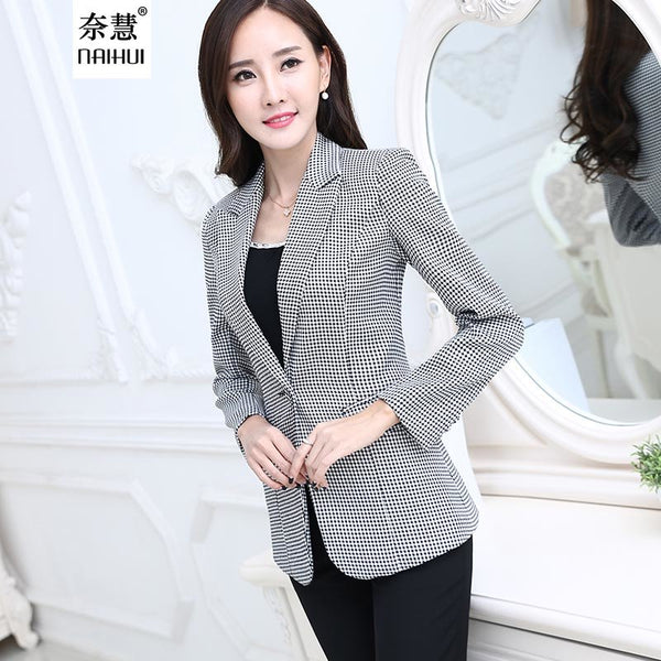 Women elegant Plaid Jacket Long sleeve Swallow Gird Blazer Fashion Work Wear slim Office Lady Coat Outwear plus size 7XL