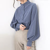 Lentera Besar Lengan Blus Wanita Musim Gugur Musim Dingin Single Breasted Kerah Kemeja Kerja Kantor Blus Solid Vintage Blus Kemeja