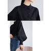 Lentera Besar Lengan Blus Wanita Musim Gugur Musim Dingin Single Breasted Kerah Kemeja Kerja Kantor Blus Solid Vintage Blus Kemeja