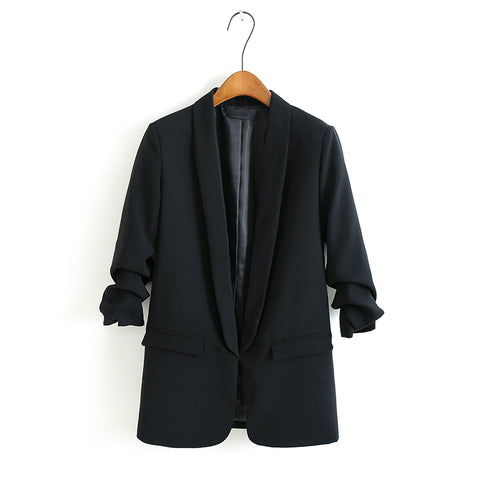 women black Notched collar blazer long sleeve jacket casual outerwear office wear tops jaqueta feminina 910023