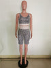 Leopard Print Biker Shorts 2 Piece Set Women Summer Clothes Sleeveless Tank Crop Top Shorts Sets Sweat Suit Sportwear Track Suit