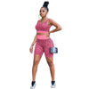 Leopard Print Biker Shorts 2 Piece Set Women Summer Clothes Sleeveless Tank Crop Top Shorts Sets Sweat Suit Sportwear Track Suit