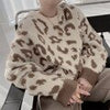 Leopard Print Winter Pullover Women Casual Loose Knitted Sweater Vintage Long Sleeve Knitwear Female O-Neck Warm Jumper