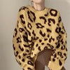 Leopard Print Winter Pullover Women Casual Loose Knitted Sweater Vintage Long Sleeve Knitwear Female O-Neck Warm Jumper