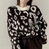 Leopard Print Winter Pullover Women Casual Loose Knitted Sweater Vintage Long Sleeve Knitwear Female O-Neck Warm Jumper