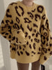 Leopard Print Winter Pullover Women Casual Loose Knitted Sweater Vintage Long Sleeve Knitwear Female O-Neck Warm Jumper