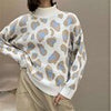 Leopard Print Women's Sweater Winter Casual Turtleneck Knit Pullover Oversized Vintage Long Sleeve Jumper Vintage Loose Knitwear