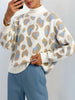 Leopard Print Women's Sweater Winter Casual Turtleneck Knit Pullover Oversized Vintage Long Sleeve Jumper Vintage Loose Knitwear