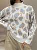 Leopard Print Women's Sweater Winter Casual Turtleneck Knit Pullover Oversized Vintage Long Sleeve Jumper Vintage Loose Knitwear