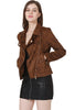 Leopard Suede Leather Blazers Coat Women 2022 Zipper Pockets Ruched Ladies Outerwear Casual moto biker Jacket Coat