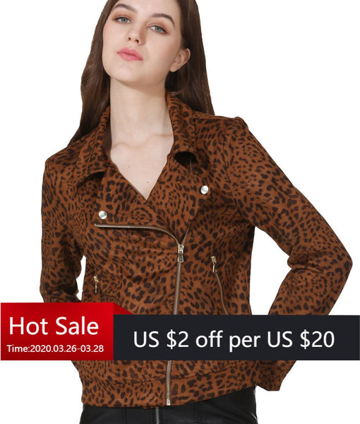 Leopard Suede Leather Blazers Coat Women 2022 Zipper Pockets Ruched Ladies Outerwear Casual moto biker Jacket Coat
