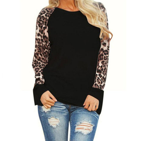 Leopard Womens Tops And Blouses Long Sleeve Blouse Patchwork Shirt Tunic Tee Shirt Femme Blusas Mujer Plus Size S-5XL