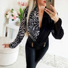 Leopard/Zebra Stripe Spliced Blouse Women Deep V-neck Shirts Office Lady Chic Long Sleeve Tops OL Shirs for Autumn Spring