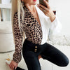 Leopard/Zebra Stripe Spliced Blouse Women Deep V-neck Shirts Office Lady Chic Long Sleeve Tops OL Shirs for Autumn Spring