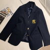 Letter Embroidery Single Breasted Loose Office Ladies Blazer  Womens Suit Jacket Autumn Formal Outerwear White Coat