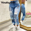 Letter Print Slant Pocket Ripped Jeans Women Casual Denim Pants