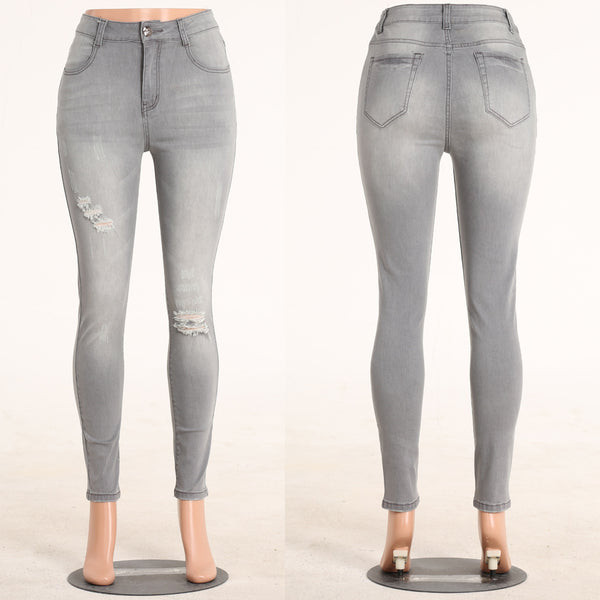 Classic Gray Jeans Women Big Hip Ripped Torn Jeans Female Stretch Denim Jean Pants Casual Trouser 2022 Woman Clothes XXXL