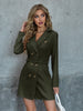 LiTi Double Breasted Belted Lapel Collar Blazer Dress V Neck Long Sleeve Jacket Coat Blazer Women Dress Blazer Suit