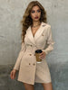 LiTi Double Breasted Belted Lapel Collar Blazer Dress V Neck Long Sleeve Jacket Coat Blazer Women Dress Blazer Suit
