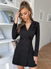 LiTi Double Breasted Wrap Blazer Dress Women Winter Long Sleeves Patchwork Irregular Suits Coat Female Office Ladies Clothing