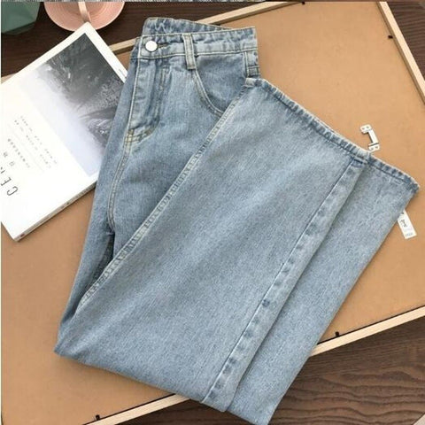 Light Blue Denim Trousers Vintage Wide Leg Pants Women Korean Straight Long Pants High Waist Casual Loose With Belt 2022 Autumn