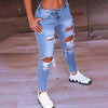 Light Blue Ripped Jeans For Women 2022 Street Style Sexy Low Rise Distressed Trouser Stretch Skinny Hole Denim Pencil Pants