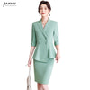 Light Green Half Sleeve Suits Women Summer Thin High End Professional Temperament Slim Blazer And Skirt Office Ladies Work Wear