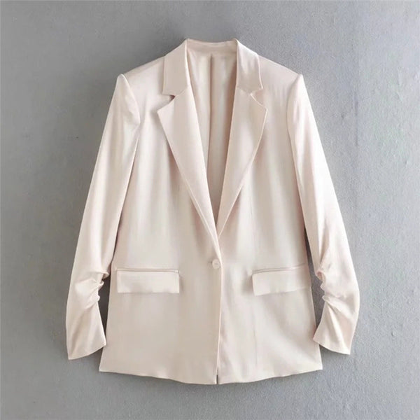 Light Pink Spring Autumn Satin Texture Blazer Casual Loose Coat Drape Temperament Drape Decoration Blazer Top