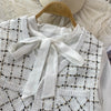 Lightly cooked small fragrant tweed V-neck vest jacket three-piece bow tie tie shirt high waist skirt