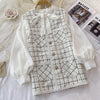 Lightly cooked small fragrant tweed V-neck vest jacket three-piece bow tie tie shirt high waist skirt