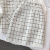 Lightly cooked small fragrant tweed V-neck vest jacket three-piece bow tie tie shirt high waist skirt