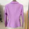 Lilac Purple Blazer Women 2023 Female Jacket Coat Double-breasted Metal Lion Buckle Slim Bead Work Suit Blazers