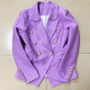 Lilac Purple Blazer Women 2023 Female Jacket Coat Double-breasted Metal Lion Buckle Slim Bead Work Suit Blazers