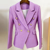 Lilac Purple Blazer Women 2023 Female Jacket Coat Double-breasted Metal Lion Buckle Slim Bead Work Suit Blazers