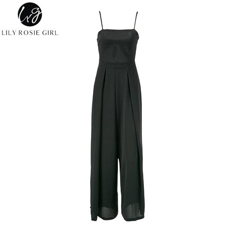 Lily Rosie Girl Backless Bow Black Sexy Jumpsuits Women Long Pants Playsuits Spaghetti Strap Casual Beach Party Rompers Overalls