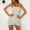 Lily Rosie Girl Bow Print Ruffles Sleeveless Beach Dress Spaghetti Strap Boho Summer Dress Empire Mini Sexy Dress Vestidos