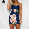 Lily Rosie Girl Off Shoulder Navy Blue Boho Floral Print Mini Dress Sexy Party Backless Bow Summer Beach Short Dresses Vestidos