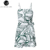 Lily Rosie Girl Print Ruffles Boho Summer Dress Spaghetti Strap Leaf White Party Dress Bow Short Sexy Women Dress Vestidos