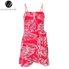 Lily Rosie Girl Print Ruffles Boho Summer Dress Spaghetti Strap Leaf White Party Dress Bow Short Sexy Women Dress Vestidos