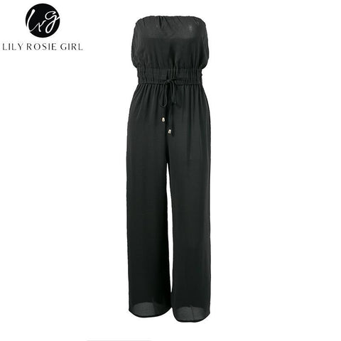 Lily Rosie Girl Sexy Off Shoulder Black Jumpsuits Women Backless Sashes Long Pants Playsuits Beach Party Casual Rompers Overalls