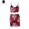 Lily Rosie Girl Sexy two-piece Suit Floral Print Dress Women V Neck Empire Back Zipper Bodycon Slim Fit Lady Party Club Dresses
